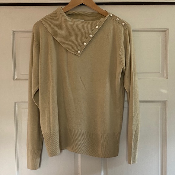 dressbarn Tan Cowl Neck Sweater with Button Accents - Picture 1 of 4